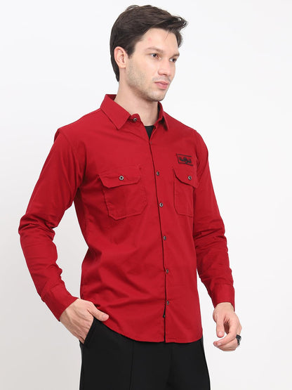 Shasmi Mens Double Pocket Cotton Shirt | Formal | Office Wear | Plain | Full Sleeve - Slim Fit Shirt for Men | Shirt for Men |