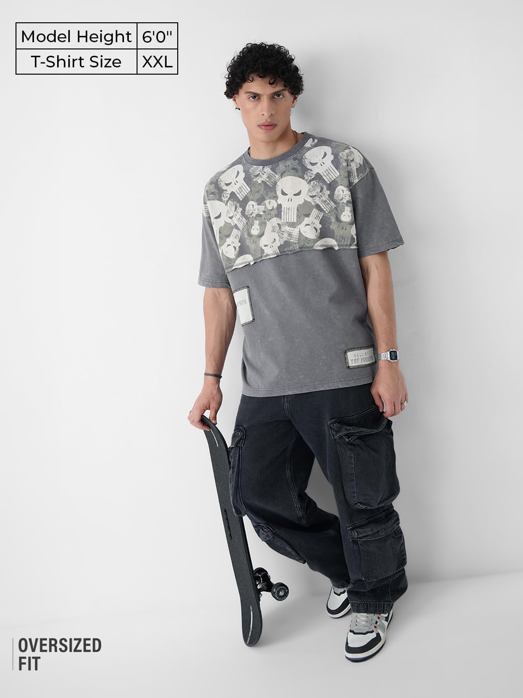 The Souled Store Punisher: Its One Man and Boys Short Sleeves Round Neck Grey Printed Cotton Oversized T-Shirts