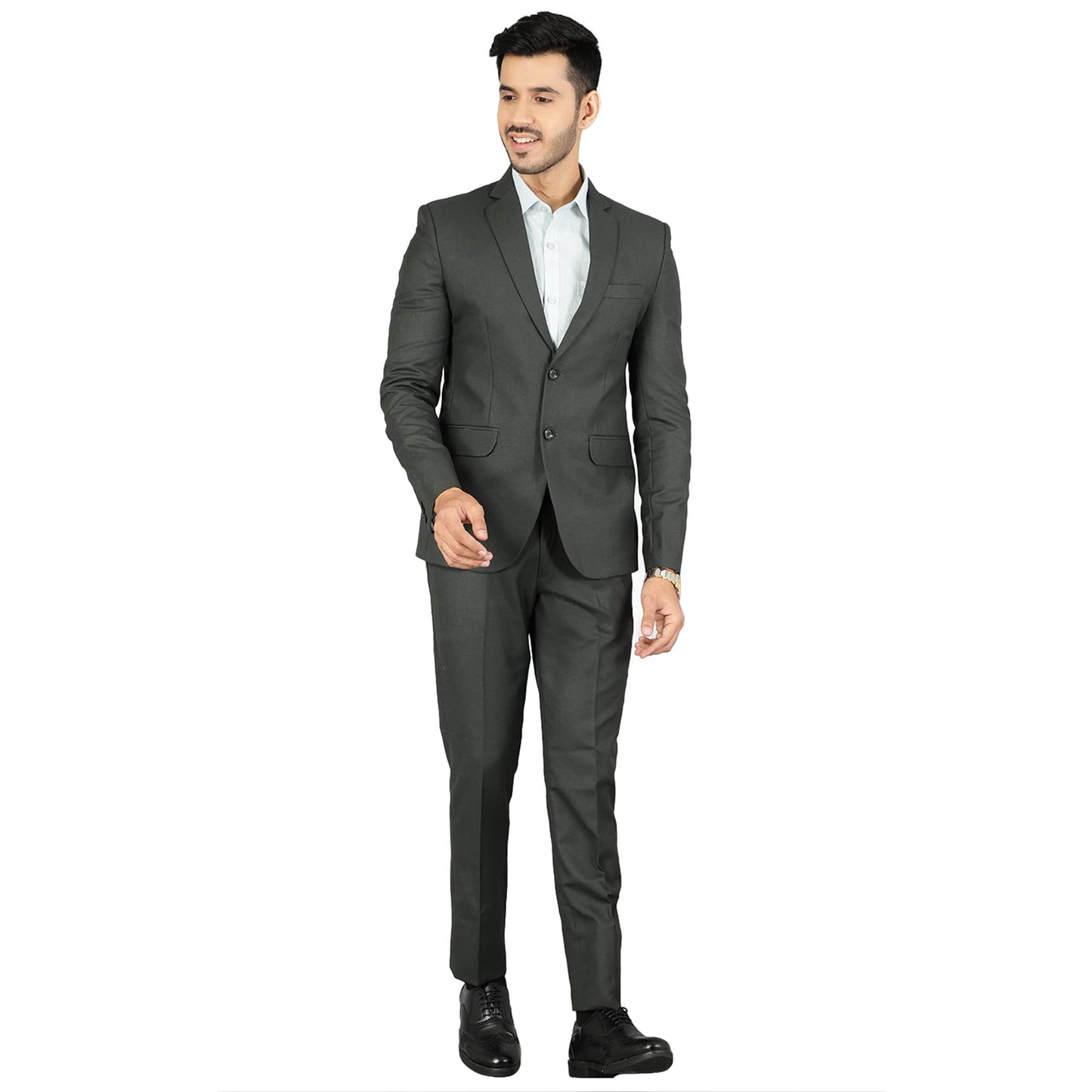 WINTAGE Mens Polyester Cotton Plain Green Two Piece Suit : 42/ L