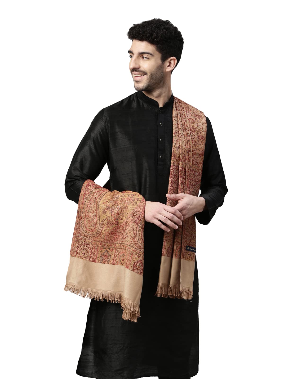 Pashmoda Men Zarif-E-Kashmir Woven Design Shawl (Size: 101X203 Cm, Brown Color)