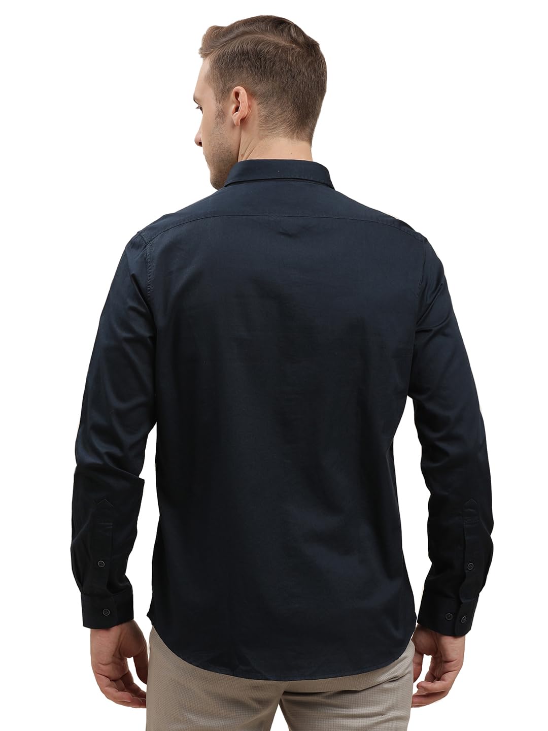Turtle Men 100% Cotton Slim Fit Solid Navy Blue Casual Shirt