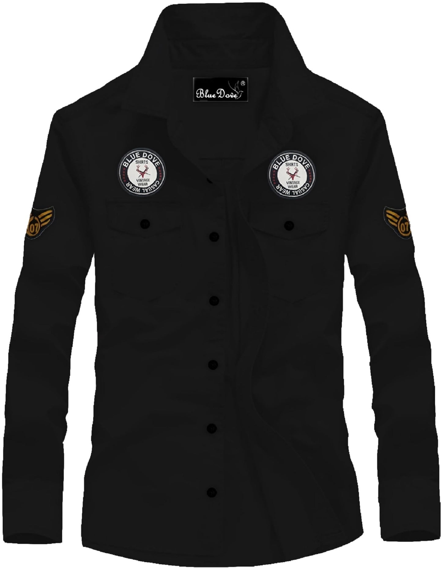 Kadiyu MenS Cotton Blend Shirt With Pockets Full Sleeves Round Collar Neck Botton Down Closure Solid Pattern Relaxed Fit And St