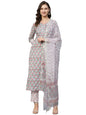 ANNI DESIGNER Women's Cotton Blend Straight Printed Kurta with Pant & Dupatta (Lord Grey)