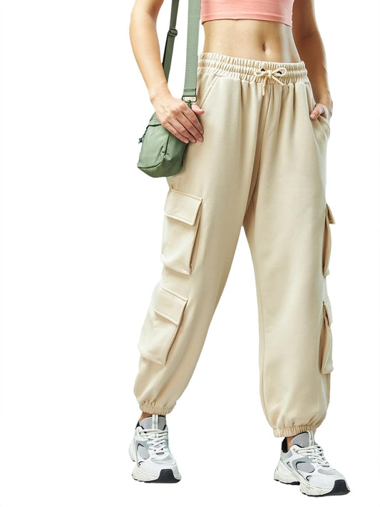 Bewakoof Heavy Duty 1.0 Womens Solid Super Loose Fit Polycotton Cargo Joggers_624639_Brown_XL