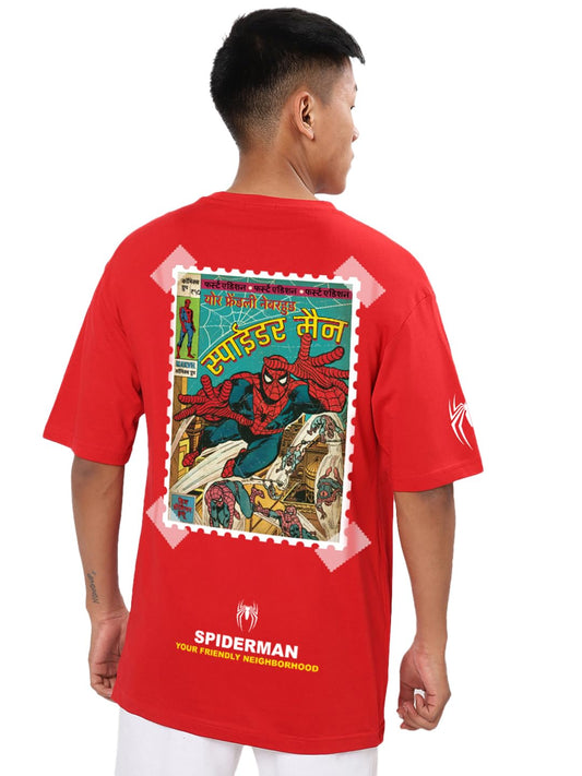 Bewakoof Official Marvel Merchandise Spiderman Mens Graphic Print Oversized Fit Half Sleeve Round Neck Cotton Jersey T-Shirt_64
