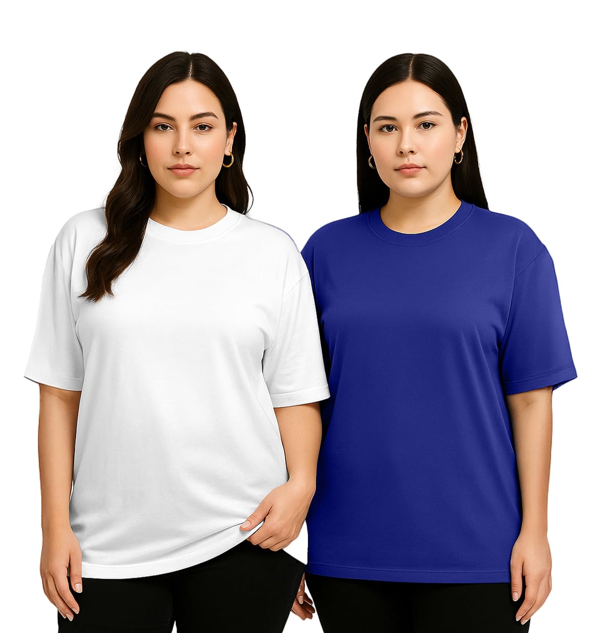 Juneberry 100% Pure Cotton Oversized Baggy Fit Drop Shoulder Solid Core Plus Size T-Shirt Combo For Women (Pack Of 2) (Po2_Jb_Ps