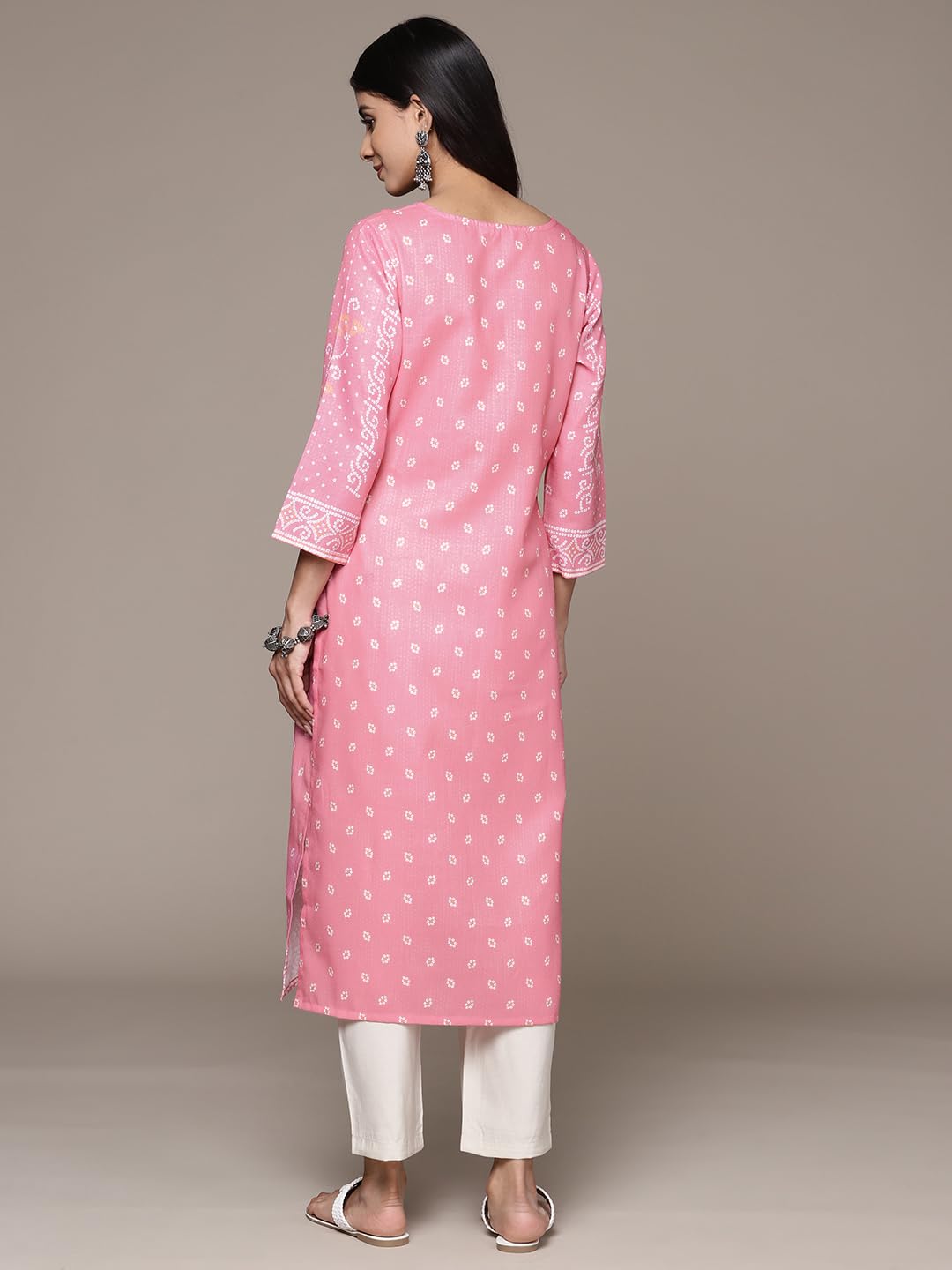 ishin Women's Silk Ethnic Motifs Pink Straight Kurta