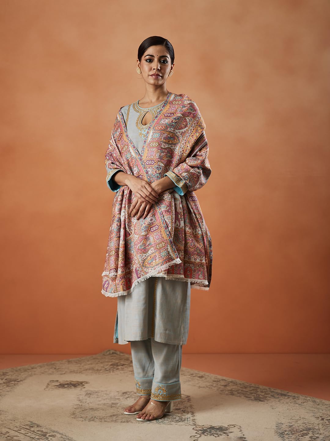 Pashmoda Women Surmai Kaani Wool Blend Kashmiri Shawl (Size: 101X203 CM)