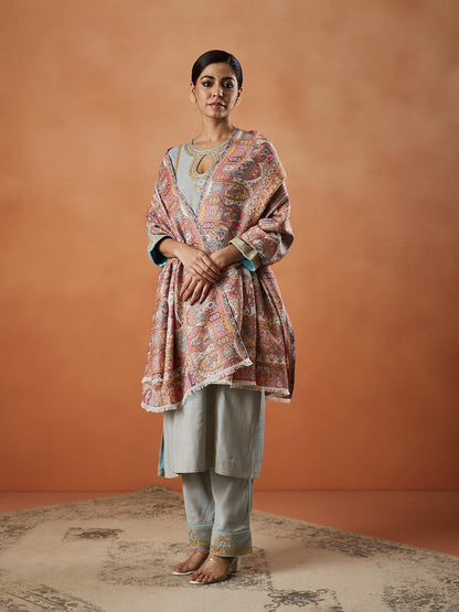Pashmoda Women Surmai Kaani Wool Blend Kashmiri Shawl (Size: 101X203 CM)