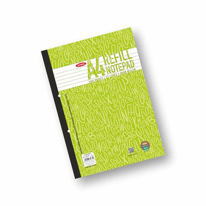 Anupam Refill Writing Notepad A4 Lined Paper Wide Ruled 80 Sheets Notepad, One Side Glue Bound, 2 Hole Punched Notebook with Str
