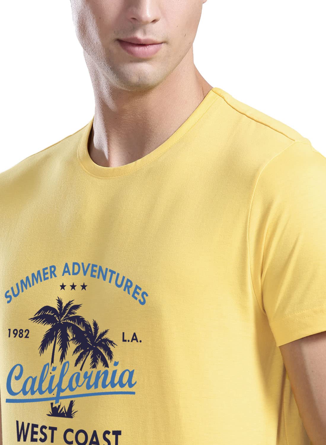 ADRO Summer Adventures California Mens Printed T-Shirt (RNR-M-CLL-LY_Light Yellow)