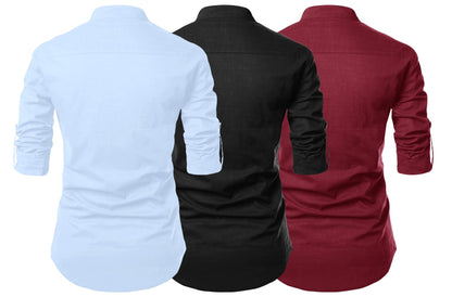 Finivo Fashion Combo Of MenS Cotton Blend Solid Full Sleeve Short Kurta