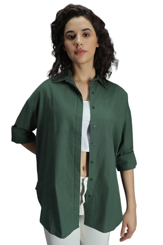 High Star WomenS Solid Oversized Fit Shirt (Hswshs23001_Green 1
