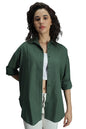 High Star WomenS Solid Oversized Fit Shirt (Hswshs23001_Green 1