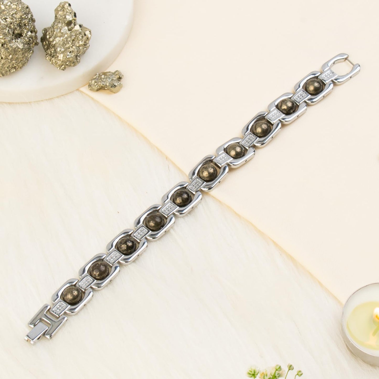 Astrotalk Metal Raw Pyrite Bracelet (Silver) | Attracts Money and Boosts Confidence | Astrology Bracelet for Man and Women | Beautifully Crafted with Healing Crystals | Gift for Man & Woman