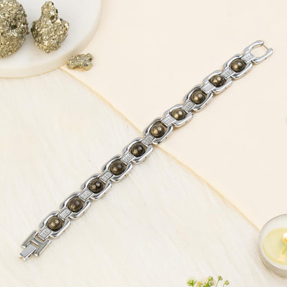 Astrotalk Metal Raw Pyrite Bracelet (Silver) | Attracts Money and Boosts Confidence | Astrology Bracelet for Man and Women | Beautifully Crafted with Healing Crystals | Gift for Man & Woman