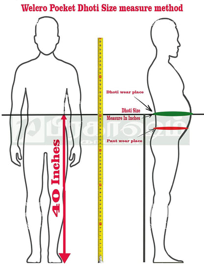 PRAKASAM COTTON White Colour-Gold Jari Border Welcro Pocket Stitched dhoti for mens/Size Hip -30 inches- Length- 42 inches