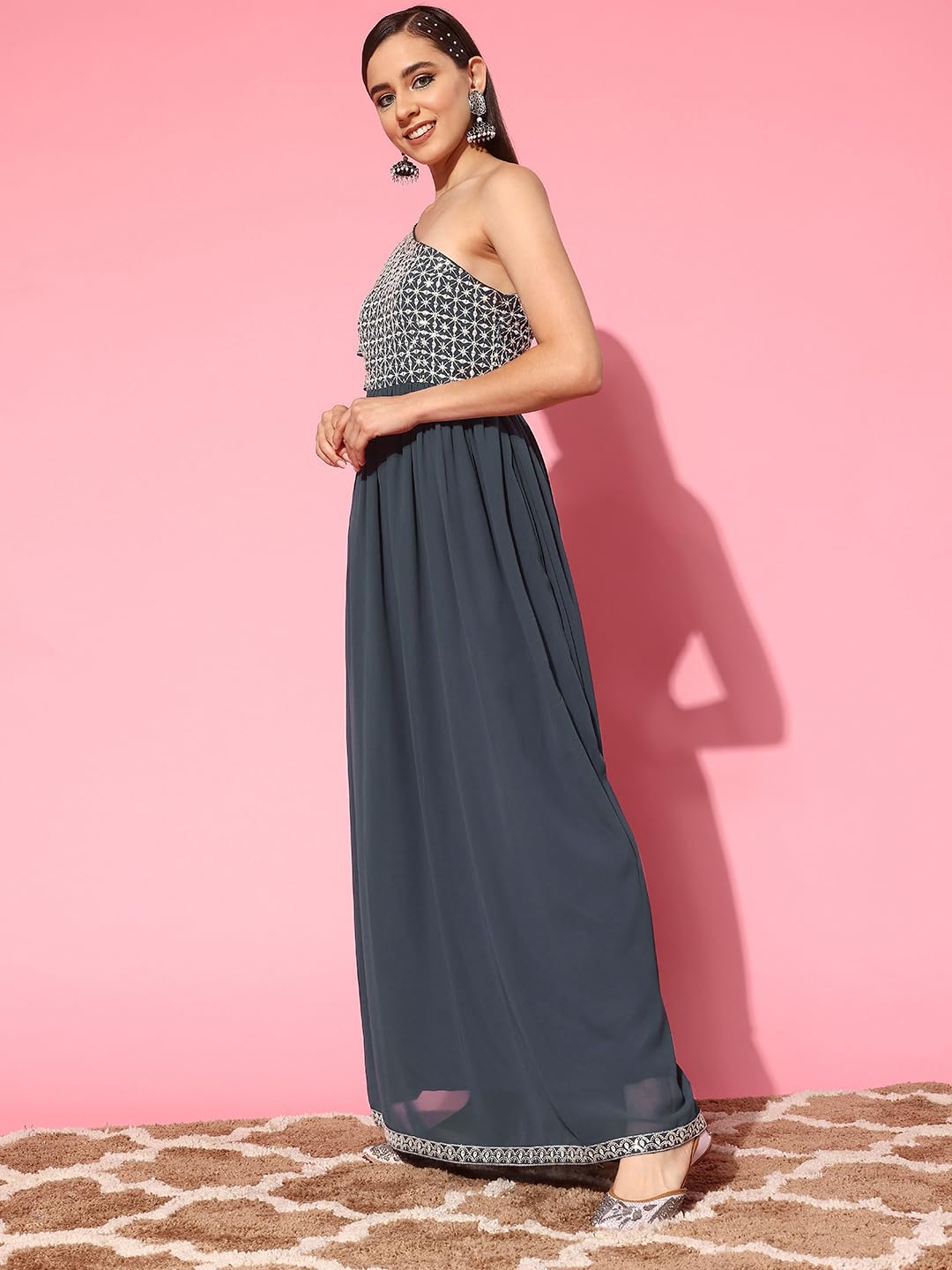 Libas WomenS Georgette Gown Maxi Dress (26502_Grey