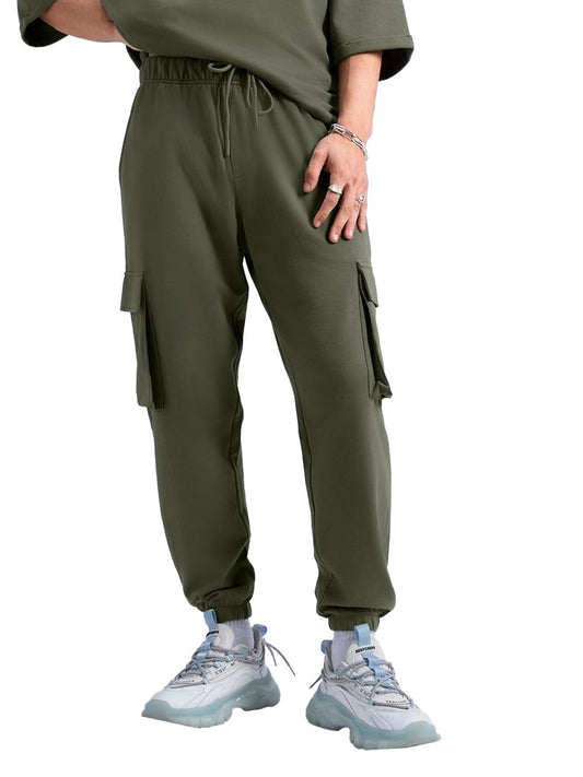 Bewakoof MenS Solid Oversized Fit Terry Plus Size Joggers_609823_Green_3Xl