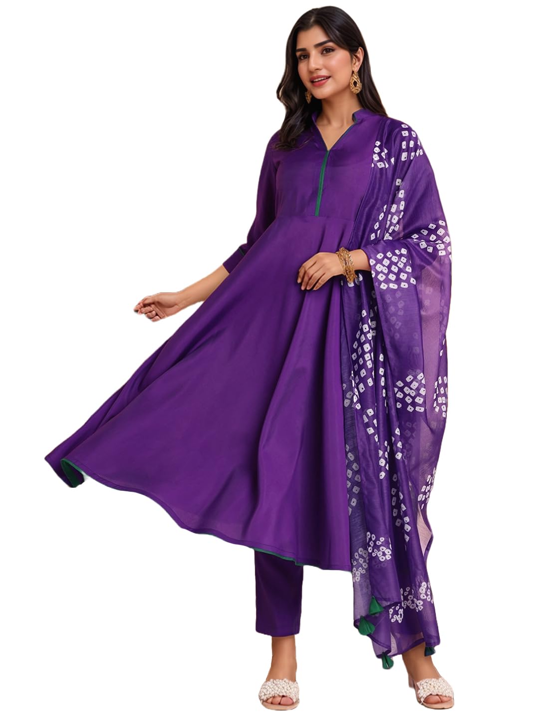 ANNI DESIGNER Anarkali Women s Plain Viscose Kurta with Trousers and Dupatta, Begani, XL