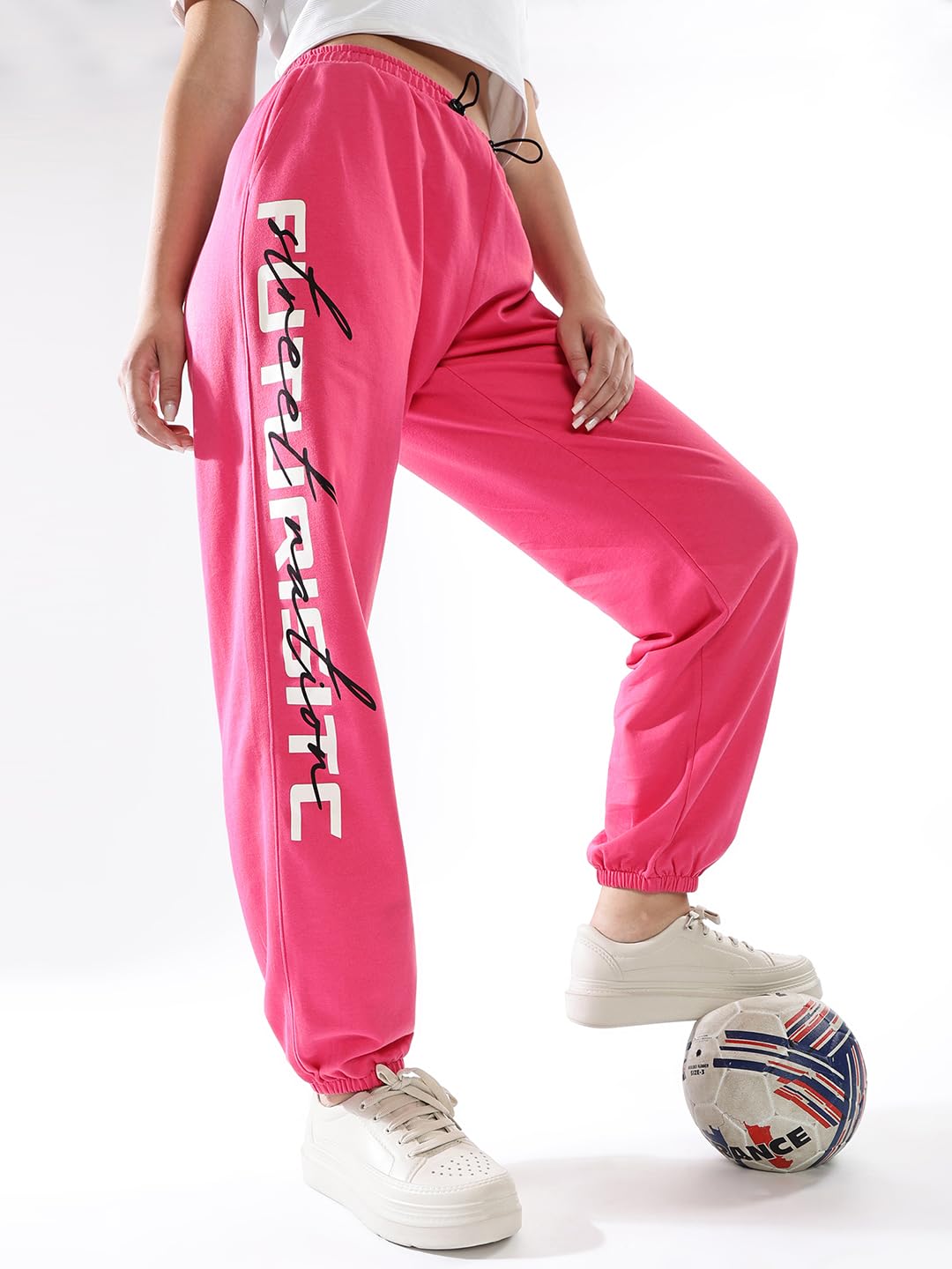 Hubberholme Women Printed Jogger High-Rise Casual Track Pants 12 Pink