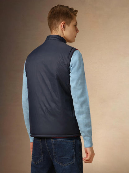 Dennis Lingo Men Red Solid Regular Fit Sleeveless Mock Collar Padded Jacket