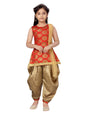 Aarika Girls Red-Gold Brocade-Self Design Patiala Kurti Set (Pt-18541-Red-22)