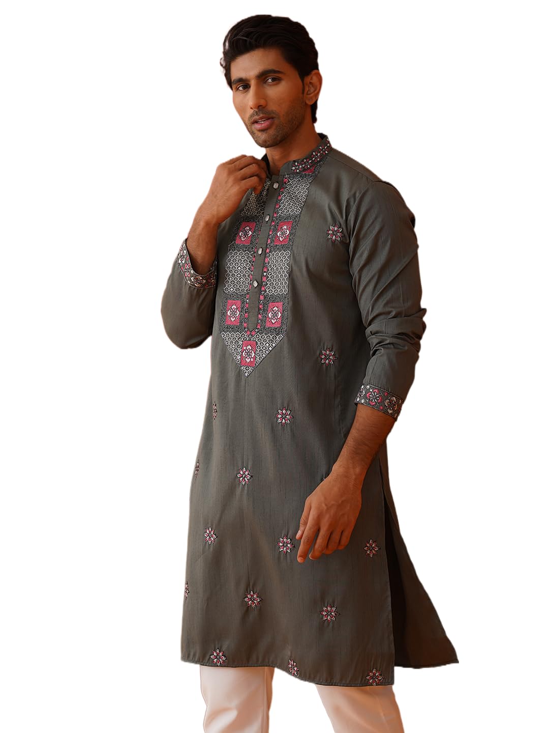 Jompers Mens Floral Embroidered Kurta Set