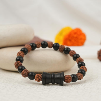 Astrotalk Karungali Rudraksha Damru Bracelet | Original 5 Mukhi Rudraksha and Karungali Beads | Shields From Evil Eye, Brings Peace & Focus | Bracelet for Man and Woman | Gift for Man & Woman