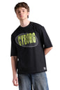 Hubberholme Men Printed Oversized Round Neck Half Sleeves Tshirts 34 Black