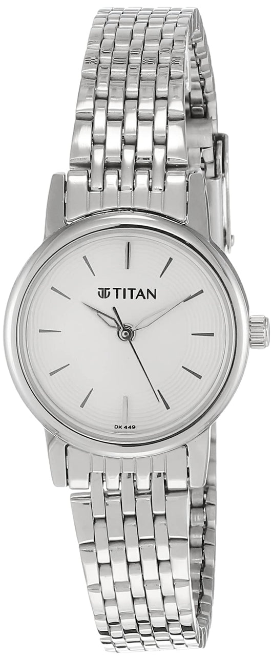 Titan Quartz Analog Silver Dial Metal Strap Watch for Women-NS2593SM04