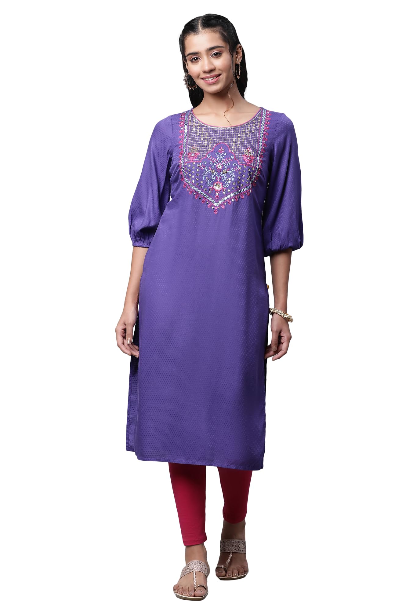 Aurelia Blue Embroidered Zari Sequin Straight Long Kurta