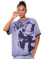 The Souled Store Felix The Cat: Slick Tricks Women and Girls Short Sleeeves Round Neck Purple Graphic Printed Cotton Oversized T