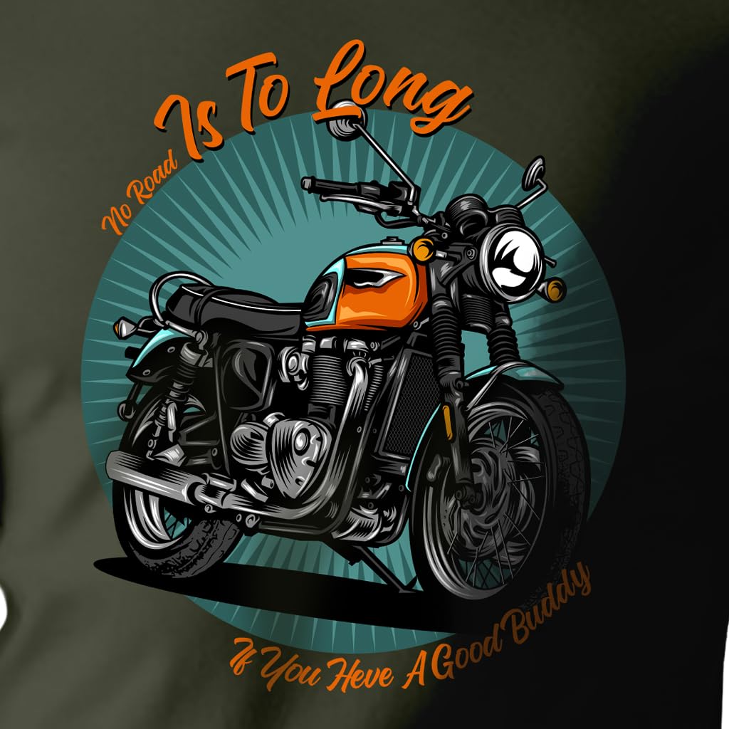Peppyzone Mens Regular Fit T-Shirt (PZ-RT-Biker 1-5_Olive2