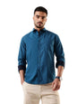 Dennis Lingo Men Teal Solid Chinese Collar Full Sleeves Regular Fit Cotton Casual Shirt
