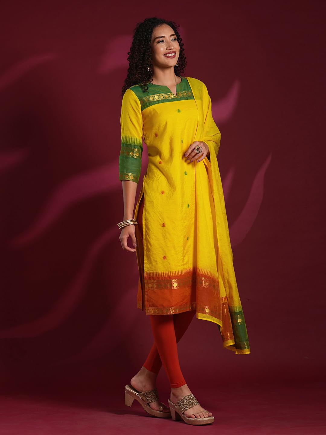 ANNI DESIGNER Women's Rayon Viscose Straight Printed Kurta with Dupatta