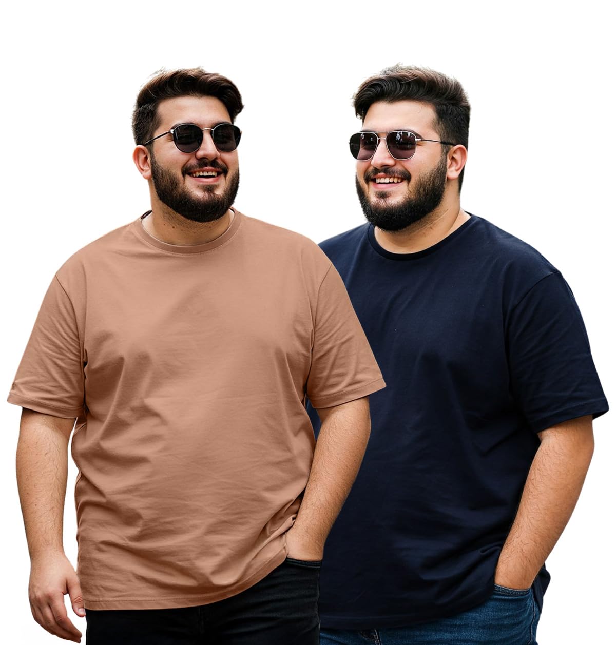 Veirdo Mens Cotton Oversized Loose Fit Drop Shoulder Solid Core Plus Size T-Shirt Combo