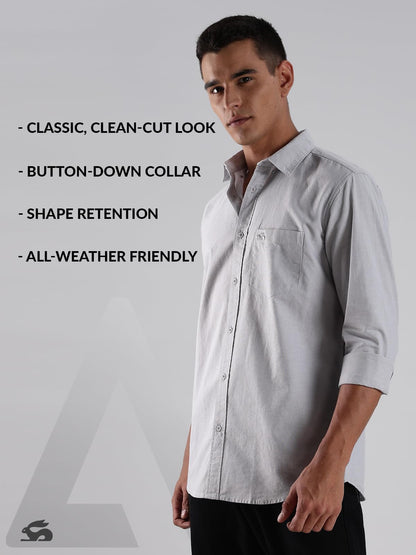 ADRO Mens Cotton Full Sleeve Regular Fit Casual Solid Shirt (Regular Fit | Solid Oxford Grey Shirt | All Day Fresh) | SH25-OXFD