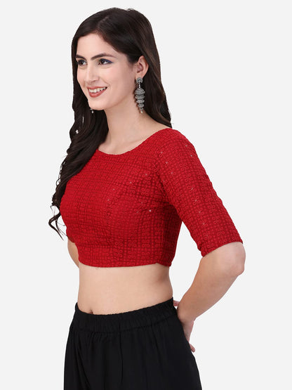 Oomph! Traditional Cotton Schiffli Fabric Blouse For Women |Elbow Length Sleeves | Wedding & Festival Wear | Comfortable & Trend