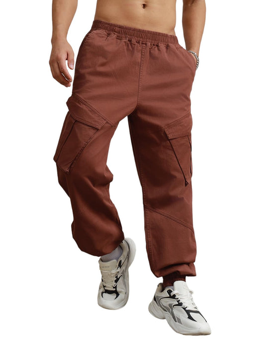 Hubberholme Men Brown Summer Cotton Loose Fit Solid Trousers_4