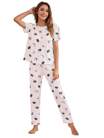 SHIENZY Womens Stylish Avacado Printed Night Suit || T-Shirt & Pyjama for Nightwear Set || Casual Lounge & Sleep Wear for Girls