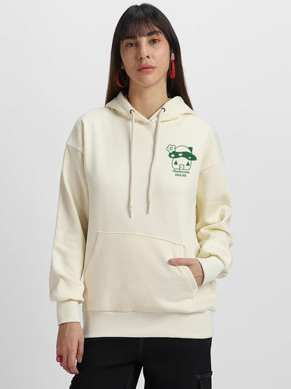 Juneberry Cotton Fleece Regular Fit Hooded Sweatshirt Lastest Back Graphic Printed Winter Hoodies For Women (W02_Mushroom_Mrsmlw