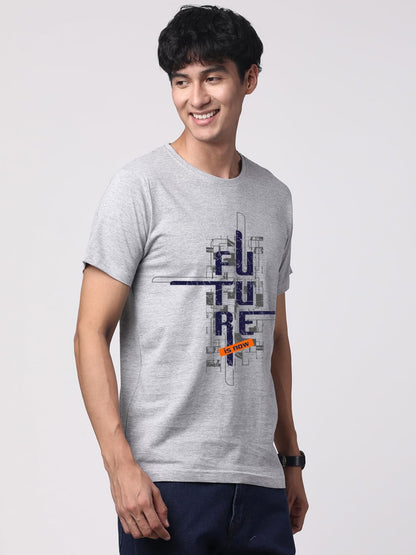 ADRO Men's Graphic Printed 100% Cotton T-Shirt - Regular Fit, Printed T-Shirts for Men (RN24-FTR-GR_Grey)