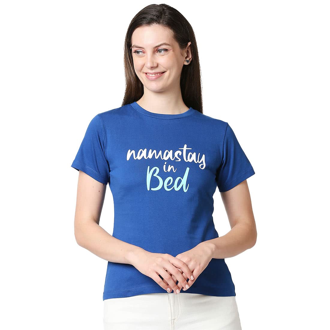 Bewakoof Womens Printed Blue Regular Fit T-Shirt