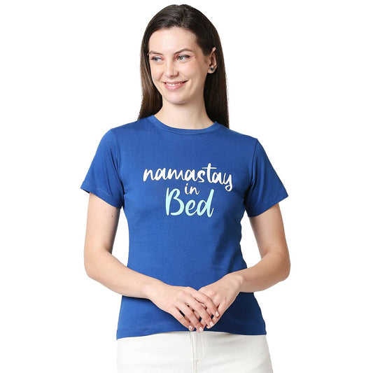 Bewakoof Womens Printed Blue Regular Fit T-Shirt