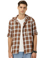 Thomas Scott Tartan Checked 100% Cotton Shirt Hoodie for Mens Coffee