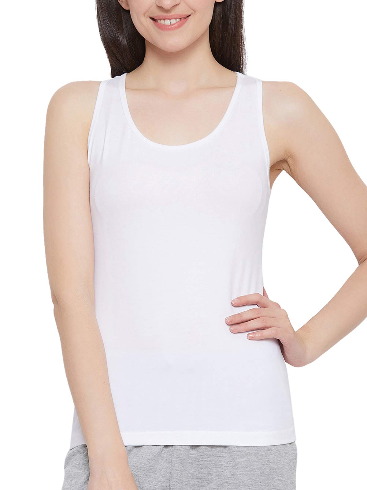Clovia Womens Cotton Cotton Rich Basic Camisole (CM0008R18_White_XL)