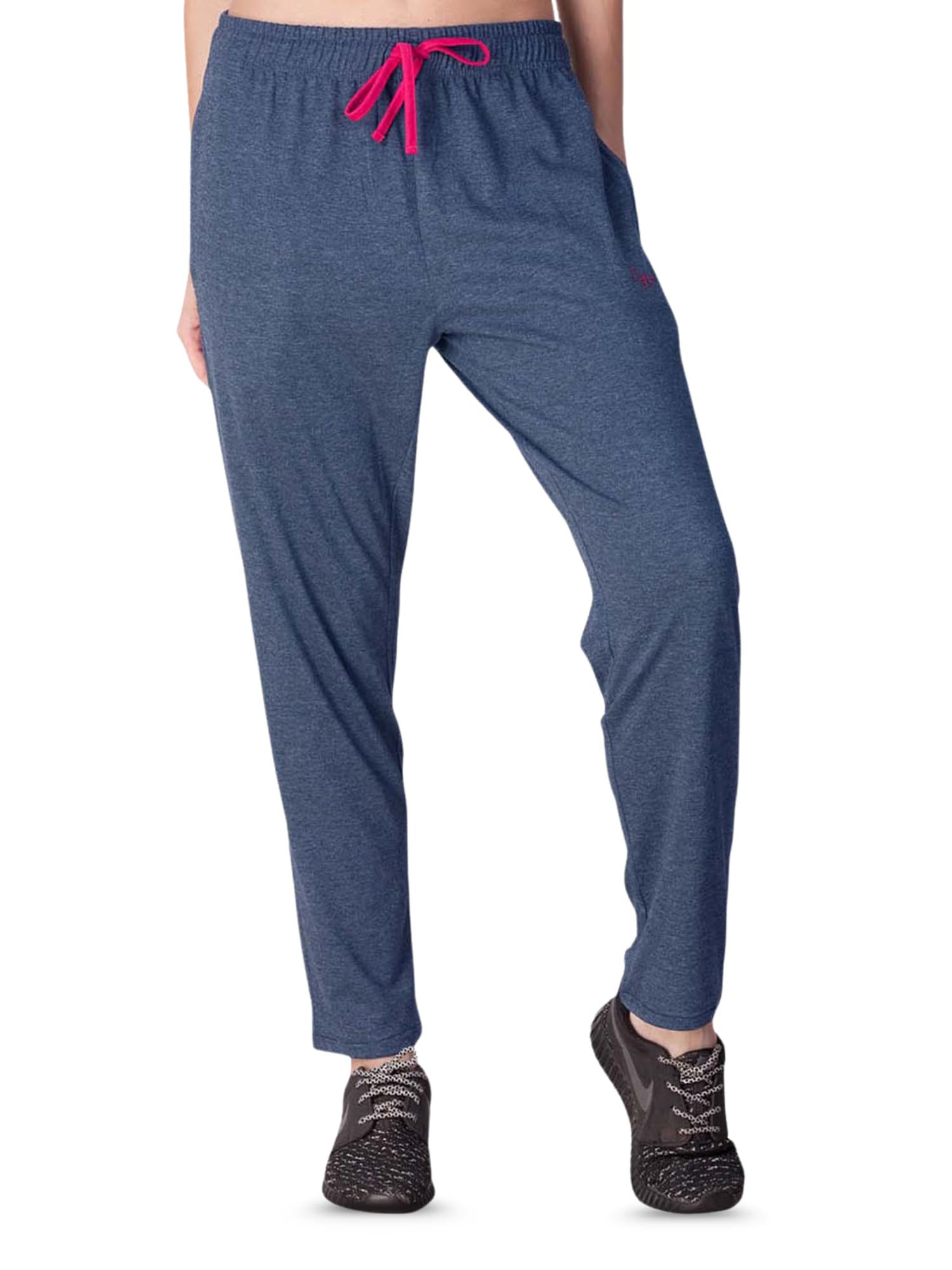 Lyra Womens Regular Fit Gym Track Pants With 2 Side Pockets 4 Way Stretchable Denim Blue