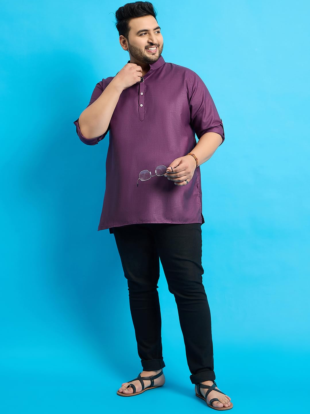 Bigbanana Plus Size Men'S Regular Fit Solid Short Kurta