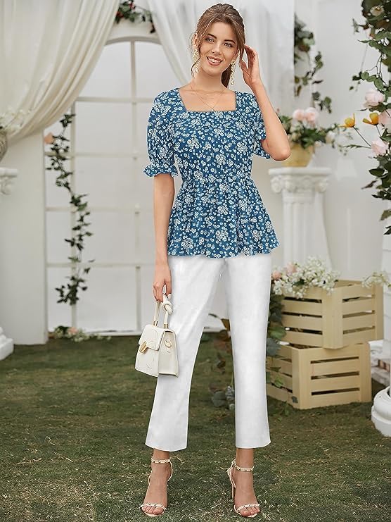 TOOCHKI Womens Floral Regular Fit Top (Toochki104-TP_Teal